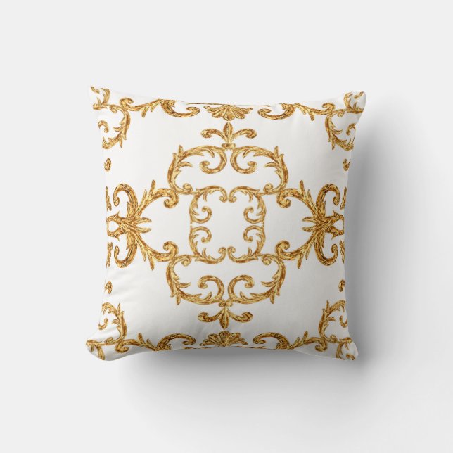 Cojín Decorativo Patrón dorado barroco ornamental (Anverso)