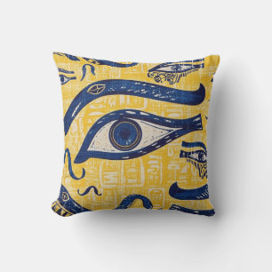 Cojín Decorativo Patrón egipcio amarillo y azul - Ojo de Horus