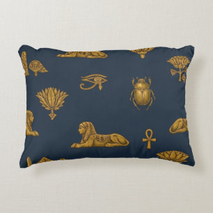Cojín Decorativo Patrón Egipcio Minimalista de Oro Antiguo y Azul M