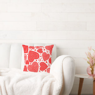 Cojín Decorativo Patrón elegante de corazones y puntos rojos de 16