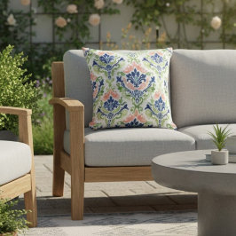 Cojín Decorativo Patrón elegante de damasco azul de color rosa de c