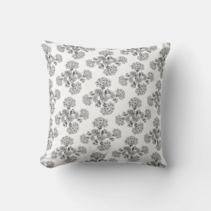 Cojín Decorativo Patrón elegante de Damasco floral blanco negro