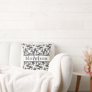 Cojín Decorativo Patrón elegante de damasco francés blanco y negro