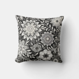 Cojín Decorativo Patrón elegante de encaje floral blanco y negro