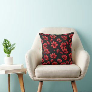 Cojín Decorativo Patrón elegante de flores rojas