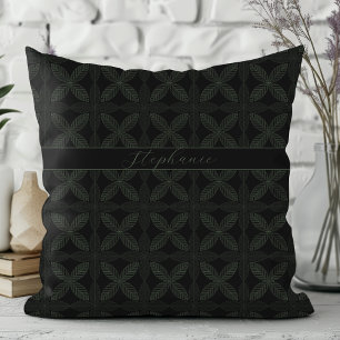 Cojín Decorativo Patrón Elegante De Hojas Verde Moderno Con Monogra