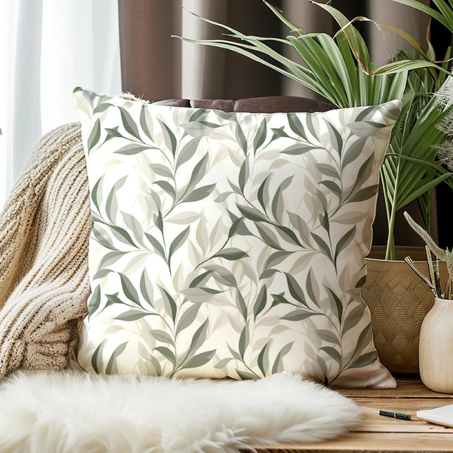 Cojín Decorativo Patrón elegante de hojas verdes sabrosas (Green leaves decorator pillow)
