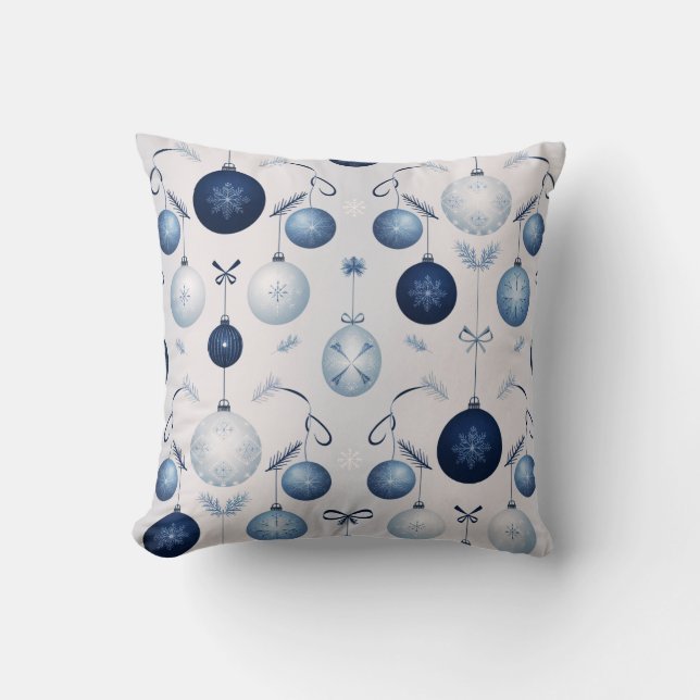 Cojín Decorativo Patrón Elegante De Navidades Azules Y Blancos (Anverso)