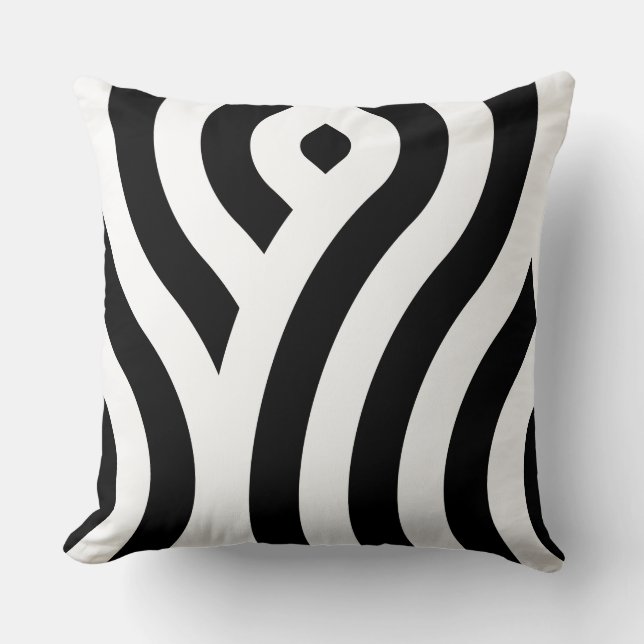 Cojín Decorativo Patrón elegante de ola blanca negro (Anverso)