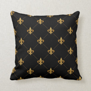 Cojín Decorativo Patrón elegante del Damasco dorado negro