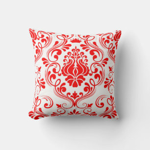 Cojín Decorativo Patrón elegante floral de Damasco rojo y blanco