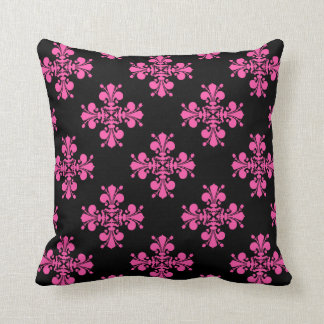 Cojín Decorativo Patrón elegante negro rosa Fleur de Lis