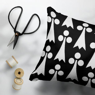 Cojín Decorativo Patrón Ermine, patrón medieval, blanco sobre negro