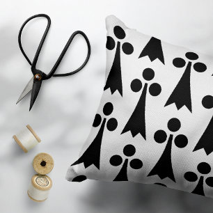 Cojín Decorativo Patrón Ermine, patrón medieval, negro sobre blanco
