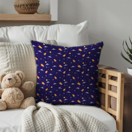 Cojín Decorativo Patrón espacial lavanda naranja azul oscuro