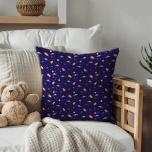 Cojín Decorativo Patrón espacial lavanda naranja azul oscuro