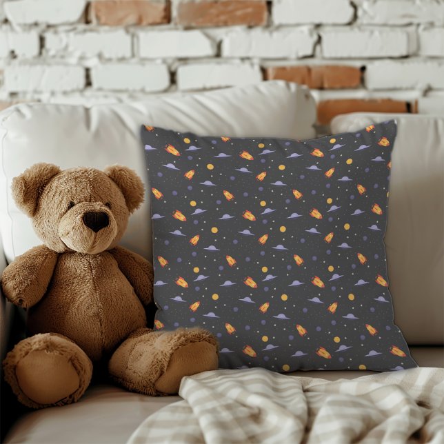 Cojín Decorativo Patrón espacio lavanda naranja gris (Pattern space lavender orange gray throw pillow.)