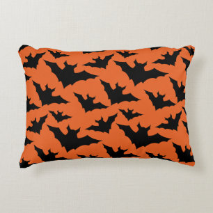 Cojín Decorativo Patrón espeluznante fresco naranja murciélagos neg