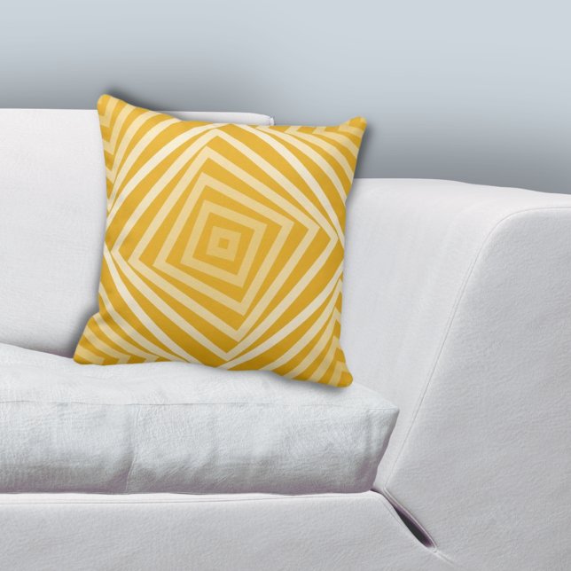 Cojín Decorativo Patrón espiral de caja anidada geométrico amarillo (Geometric Yellow Nested Box Spiral Pattern Throw Pillow)