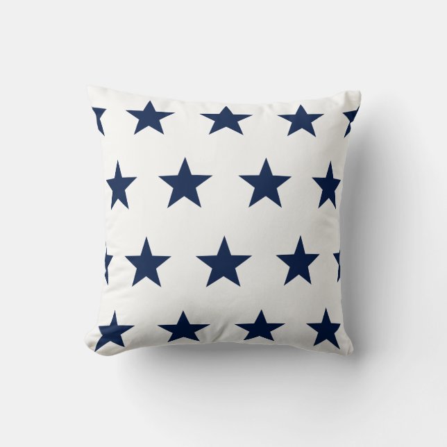 Cojín Decorativo Patrón estelar, azul y blanco, náutico (Anverso)