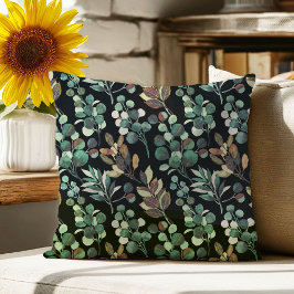 Cojín Decorativo Patrón estético de flor verde negro