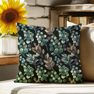 Cojín Decorativo Patrón estético de flor verde negro