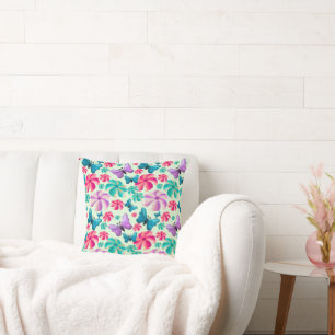 Cojín Decorativo Patrón estético de mariposa y flor