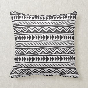 Cojín Decorativo Patrón Étnico Africano Blanco Y Negro