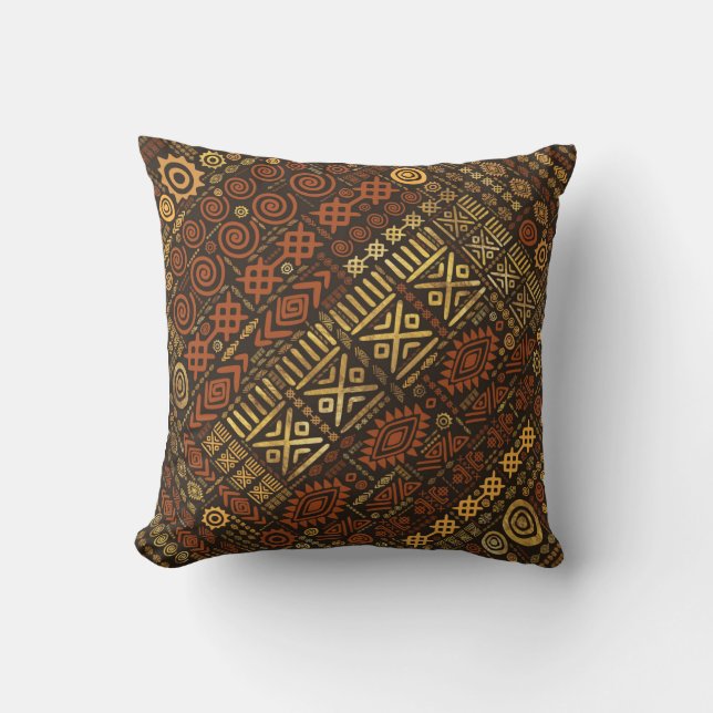 Cojín Decorativo Patrón étnico africano - marrones y dorados #5 (Anverso)
