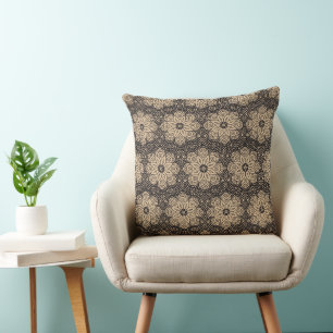 Cojín Decorativo Patrón étnico de mandala beige y negro