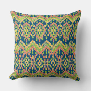 Cojín Decorativo Patrón étnico ikat colorido sobre azul