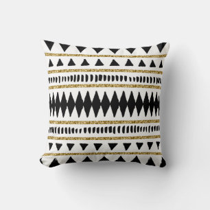 Cojín Decorativo Patrón étnico Purpurina de oro negro