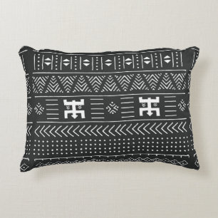 Cojín Decorativo Patrón étnico tribal blanco y negro con geométrica