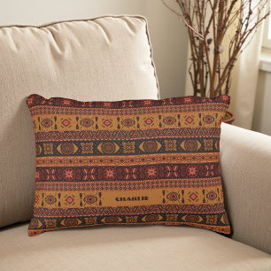 Cojín Decorativo Patrón Étnico Tribal Boho de Terracota Tradicional