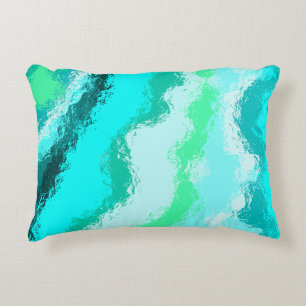 Cojín Decorativo Patrón Expresivo y Pictórico de Verde Azul Turques