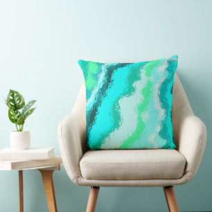 Cojín Decorativo Patrón Expresivo y Pictórico de Verde Azul Turques