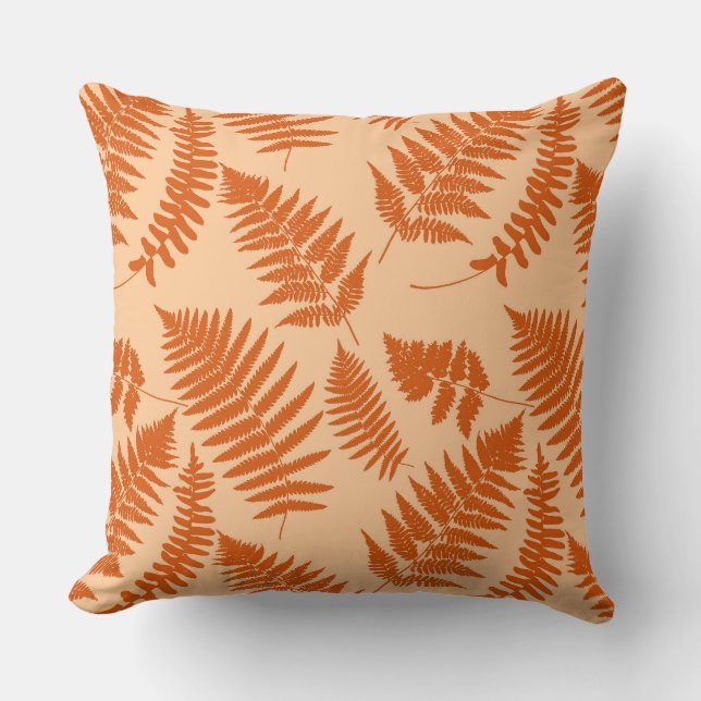 Cojín Decorativo Patrón Fern de Woodland, Naranja Pastel (Anverso)