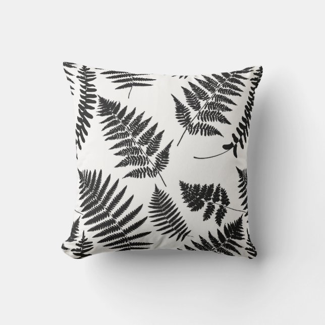 Cojín Decorativo Patrón Fern de Woodland, negro y blanco (Anverso)