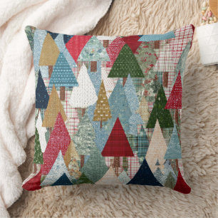 Cojín Decorativo Patrón festivo de árbol de Navidad de patchwork