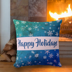 Cojín Decorativo Patrón festivo de copo de nieve azul y rosa Felice