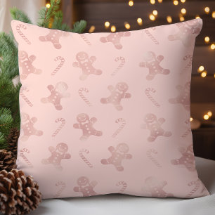Cojín Decorativo Patrón festivo de hombre de jengibre en oro rosa