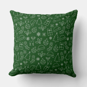 Cojín Decorativo Patrón festivo de Navidad de invierno verde y blan