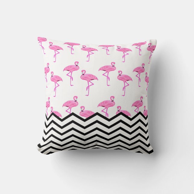 Cojín Decorativo Patrón Flamingo con rayas Chevron (Anverso)