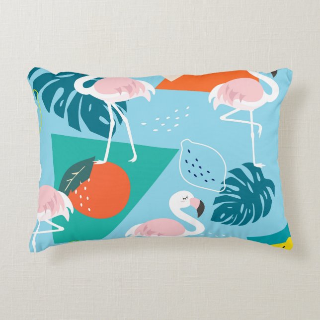 Cojín Decorativo Patrón Flamingo Tropical, Moderno. (Anverso)