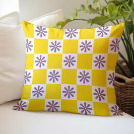 Cojín Decorativo Patrón floral a cuadros Retro Checker