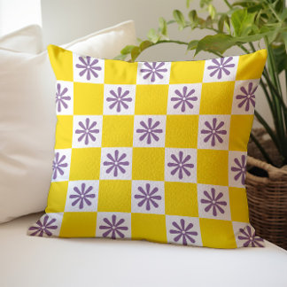 Cojín Decorativo Patrón floral a cuadros Retro Checker