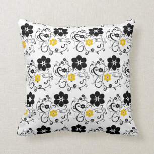 Cojín Decorativo Patrón floral abstracto amarillo y negro