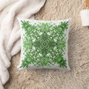 Cojín Decorativo Patrón floral abstracto en negro y verde sobre bla