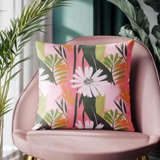 Cojín Decorativo Patrón floral abstrato rosa y verde moderno