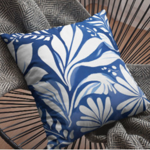 Cojín Decorativo Patrón floral acuarela botánica azul